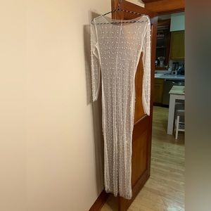 Long white mesh coverup